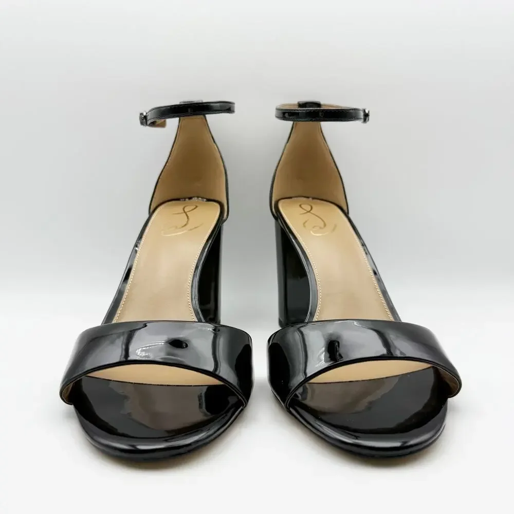 Sam Edelman Womens Robyn Heels Size 10 Wide Black Patent Leather Ankle Strap NIB